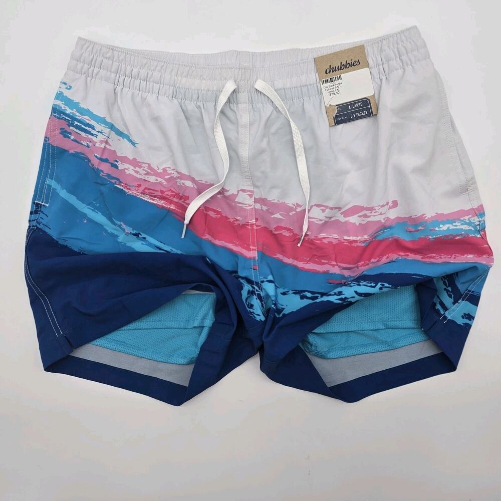 Chubbies Swim Trunks Mens 5.5 Inch Pink Blue Futures Shorts Boxer Liner